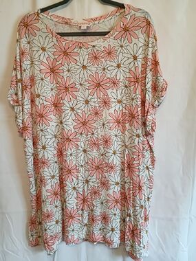 LulaRoe Size 3xl Women’s Floral Daisy Print Scoop Neck Top - Pink & White